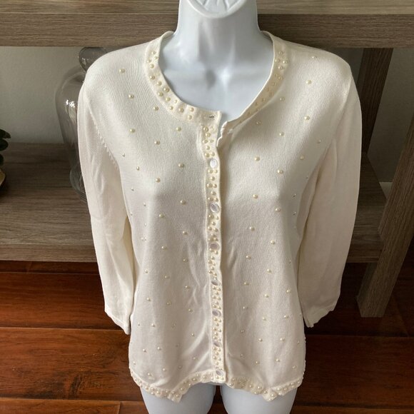 BFA Classics Vintage Ivory Cardigan With Pearl Detail  Petite Large - Picture 1 of 15